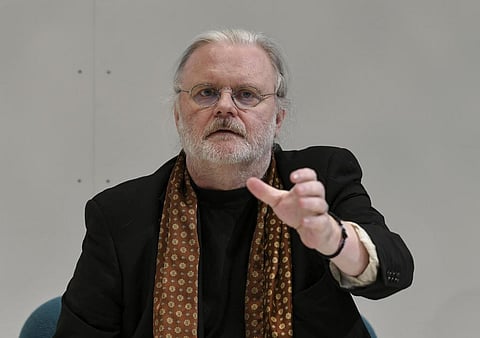 Norwegian author Jon Fosse speaks at the Frankfurt Book Fair, in Frankfurt, Germany, Oct. 16, 2019. (Photo | AP)