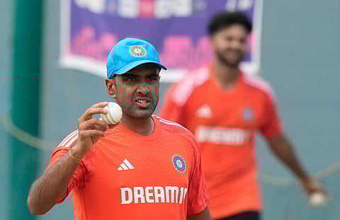 Ravichandran Ashwin during a practice session ahead of the World Cup match against Australia (Photo | PTI)