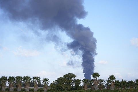 A column of smoke rises from the south of Israel on Saturday, Oct. 7, 2023. (Photo | AP)
