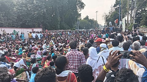Tribals staging protest in front of Sundargarh collector’s office on Friday. (Photo | Express)