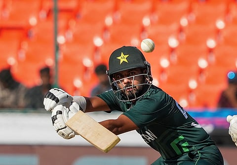 Pakistan's Saud Shakeel in action during the World Cup match against Netherlands (Photo | PTI)