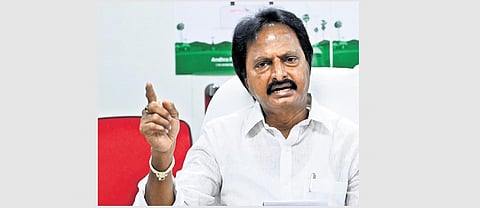 APSFL Chairman P Gowtham Reddy addresses a media conference in Vijayawada  on Saturday | Express