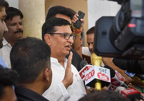 FILE - Congress leader Balasaheb Thorat speaks to the media after a meeting with party MLAs at his oficial residence, in Mumbai. (Photo | PTI)