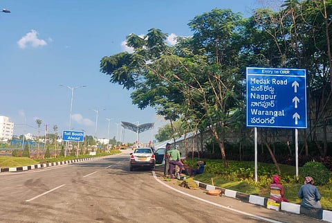 The 21st interchange on the Outer Ring Road (ORR) at Mallampet entry and exit ramps is set to be opened to traffic on Sunday. (Photo | Express)