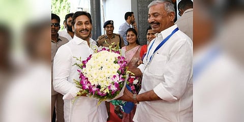 Ministers and party leaders welcomed Chief Minister Shri YS Jagan who came to YSRCP delegates conference. (Photo | Twitter)