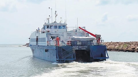 High-speed vessel HSC Cheriyapani leaving Nagapattinam for Kankesanthurai during its first sea trial on Sunday | Express