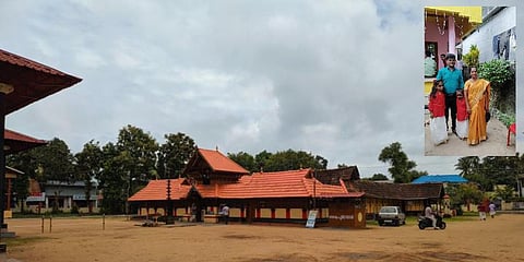 Mulamkadakam Devi Temple in Kollam district. (Inside) A Salim with his family. (Photo | Special Arrangement)