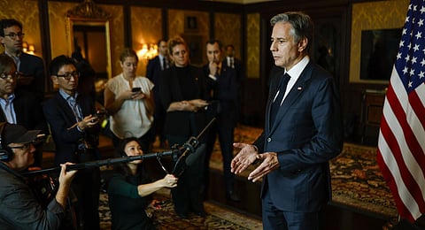 U.S. Secretary of State Antony Blinken speaks to the media after participating in the so-called '2+2 Dialogue' in New Delhi, India, Friday, Nov. 10, 2023.(Photo | AP)