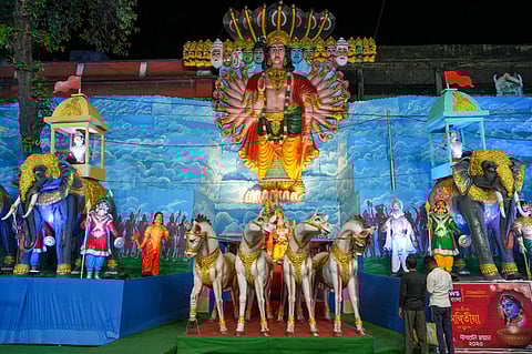 A community 'puja pandal' to celebrate the Kali puja and Diwali festival, in Kolkata, Sunday, Nov. 12, 2023. (Photo | PTI)