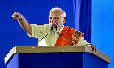 Prime Minister Narendra Modi addresses a public meeting in Secunderabad, Telangana, on Saturday, Nov. 11, 2023. (Photo | PTI)