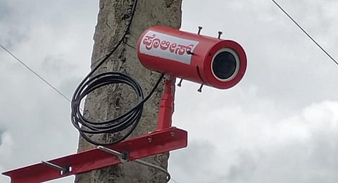 A high-resolution CCTV camera at Balaji Layout. (Photo | Express)