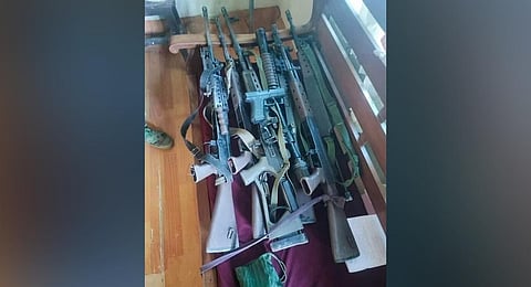 Guns looted from the Myanmar army camp by insurgents  (Photo by special arrangement)