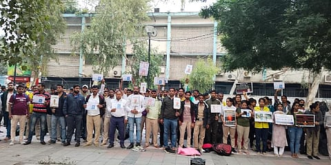 Hundreds of terminated Civil Defence Volunteers from Delhi staging a protest near the Delhi Secretariat for over 10 days.
