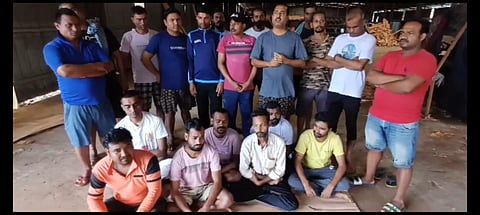Video grab of the Odia workers who are being held captive in Gabon. (Photo | Express)