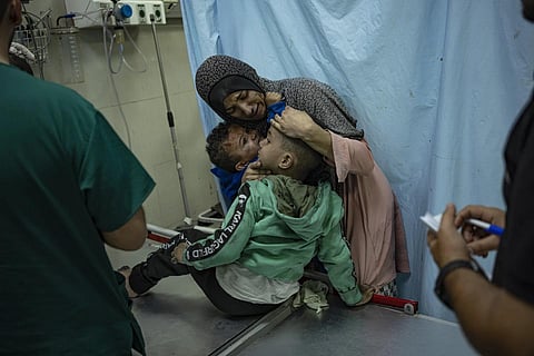 Palestinians wounded in Israeli bombardment of the Gaza Strip are brought to a hospital in Khan Younis, Wednesday, Nov 15, 2023. (Photo | AP)