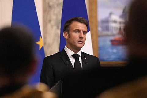 French President Emmanuel Macron speaks during a joint press conference with Egyptian President Abdel Fattah el-Sissi in Cairo, Egypt, Wednesday, Oct. 25, 2023. (Photo | AP)
