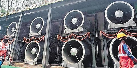 Smog towers installed at Connaught Place to curb air pollution.
