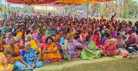 The farmers were engaged in a sit-in protest for over 125 days, opposing the government’s plan to acquire 3,200 acres of agricultural wetlands. (Photo | Express)