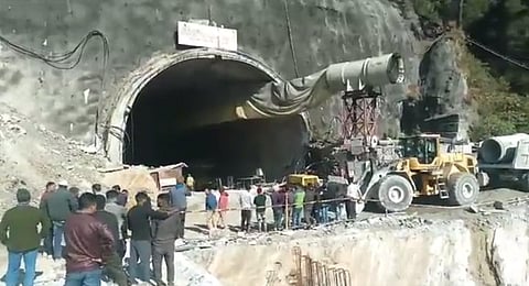 Workers have been trapped under the rubble after a portion of a tunnel under construction between Silkyara and Dandalgaon collapsed in  Uttarakhand. (Screengrab)