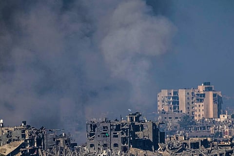 Smoke rises after an Israeli strike on the Gaza Strip on Saturday, November 18, 2023. (AP Photo)