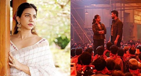 Actor Madonna Sebastian with Thalapathy Vijay on the sets of Leo.