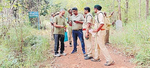 Experts and forest officials inspecting grass species during the two-day workshop at the Gundla Brahmeswaram Sanctuary on Wednesday| Express