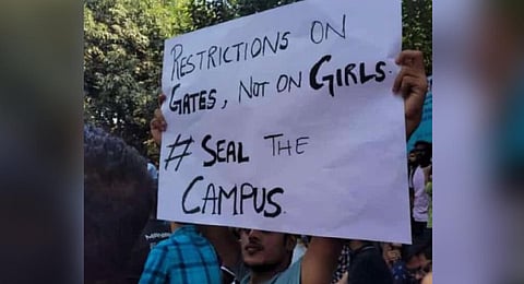 Protestors seek justice for the girl student who was molested and stripped and filmed inside the IIT-BHU campus in Varanasi (Photo | Technex, IIT(BHU) Twitter)