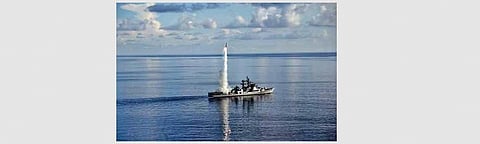 Supersonic cruise missile BrahMos being test fired from a warship in Bay of Bengal on Wednesday, Nov 1, 2023.