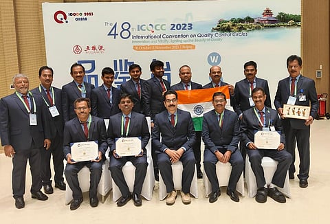 Members of RINL teams who won gold awards at international quality control circles convention held in Beijing. (Photo | Express)