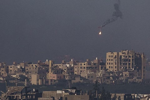 An Israeli army flare is seen over the Gaza Strip, as seen from southern Israel, Monday, Nov. 20, 2023. (AP)