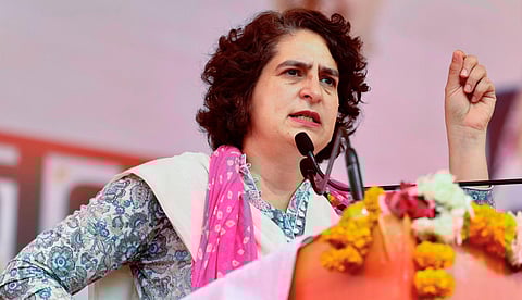AICC General Secretary Priyanka Gandhi Vadra during a public meeting ahead of Rajasthan Assembly elections, in Kekri on Monday, November 20, 2023.