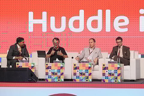 Speakers at the session, titled ‘Global Expansion - Scaling Business Beyond Boundaries’, held as part of Huddle Global 2023. (Photo | Express)