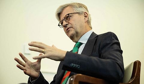 Under-Secretary-General for Peace Operations Jean-Pierre Lacroix speaks during an interview at UN Headquarters in New York City on November 20, 2023. (AFP)