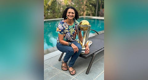 Urmila Rosario with the World Cup trophy.
