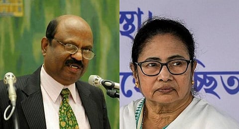 FILE - A collage of West Bengal Chief Minister Mamata Banerjee (R) and Governor CV Ananda Bose(L).