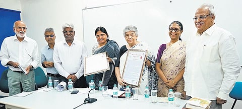 The Malcolm Adiseshiah award was given to Prof Utsa Pantaik at the event held at Asian College of Journalism.