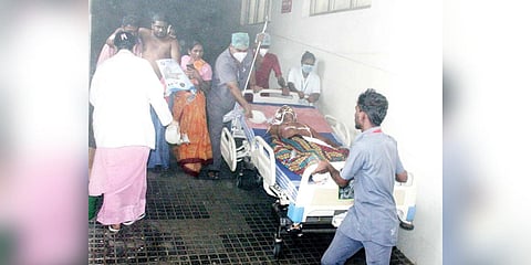 Patients undergoing treatment at Salem Government Mohan Kumaramangalam Medical College Hospital being moved to safety on Wednesday | V Sakth