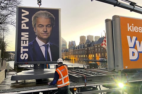 An election campaign poster of Geert Wilders' PVV party in The Hague (Photo | AP)