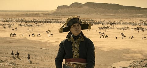 Joaquin Phoenix in a scene from 'Napoleon.' (Apple TV)