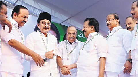 Leader of Opposition V D Satheesan, IUML state president Panakkad Sadiq Ali Shihab Thangal, IUML national general secretary P K Kunhalikutty, Congress leader Ramesh Chennithala and KPCC president K Su
