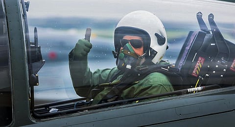 Prime Minister Narendra Modi takes a sortie on the Tejas, in Bengaluru, Saturday, Nov. 25, 2023. (Photo | PTI)