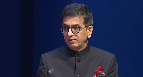 Chief Justice of India DY Chandrachud speaks during Constitution Day celebrations organised by the Supreme Court of India, in New Delhi, Sunday, Nov. 26, 2023. (Photo | PTI)