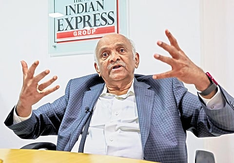 Health expert Doctor M V Pillai  interacting with TNIE team of journalists as part of the Express Dialogues series.(Photo | BP Deepu, EPS)