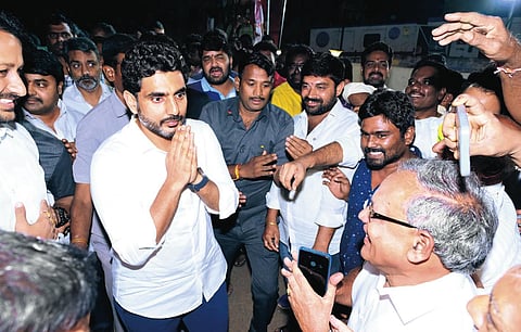 Nara Lokesh arrives in the erstwhile undivided East Godavari district on Sunday to resume his Yuva Galam Padayatra from Podalada in Razole segment. (Photo | Express)