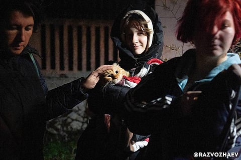 A woman holds her rescued cat during an evacuation after storm and flooding in Sevastopol, Crimea. (Photo | AP)