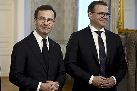 Swedish Prime Minister Ulf Kristersson, left, and Finnish Prime Minister Petteri Orpo. (Photo | AP)