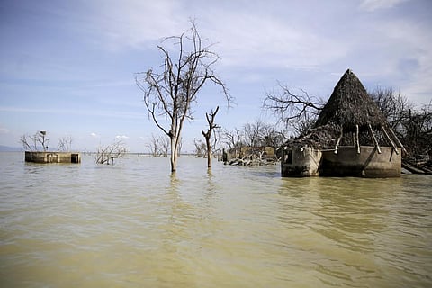 FILE - An old hotel is submerged by rising water levels in Lake Baringo in Kampi ya Samaki, Kenya, July 20, 2022. (Photo | AP)