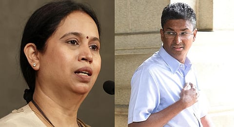 Belagavi power centres Satish Jarkiholi (right) and Laxmi Hebbalkar.(Photo | File)