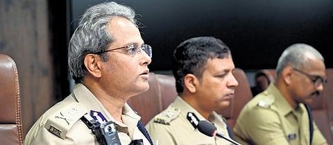 City Police Commissioner Dayananda B addresses the media after the arrest of accused in sex determination racket, in Bengaluru on Tuesday. (Photo | Nagaraja Gadekal, EPS)