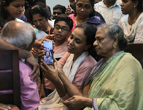 Siji John, the mother of abducted girl Abigel Sara Reji, is having a video call with her at their residence in Oyoor after she was found at Kollam Aashram. (Photo | BP Deepu, EPS)